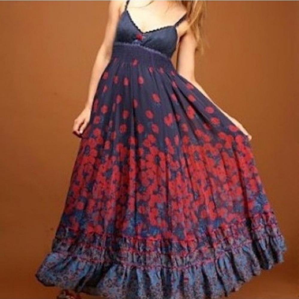 Free People Silk Vintage Floral Boho Maxi Dress